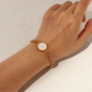 18K Gold Plated Watchband Bracelet*Dainty Minimalist Mother Of Pearl*JD